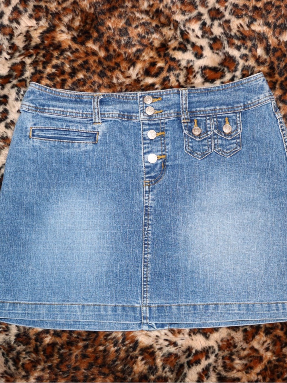 Blue denim mini skirt